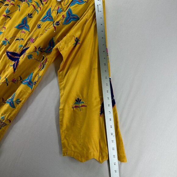 India Home Textile Dress Womens Sz M Golden Yellow Long Sleeve Lined Embroidered - Picture 9 of 12